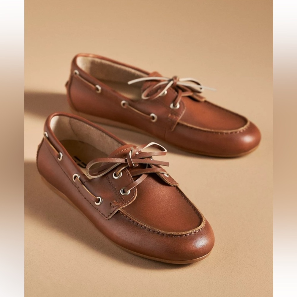 Anthropologie Bibilou Bibi Lou Leather Boat Shoes Brown Cognac Women’s EU 37 6.5
